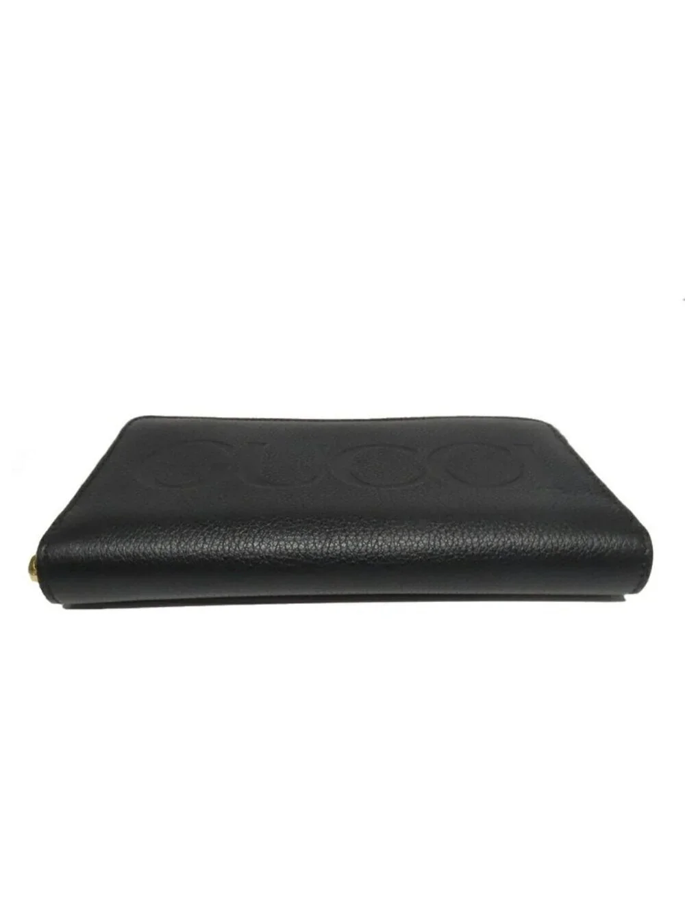 Gucci Logo Zip Around Wallet Black Gold Leather